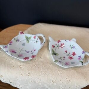 A Special Place Floral Teapot Tea Bag Rest Set of 2 Ceramic Butterfly